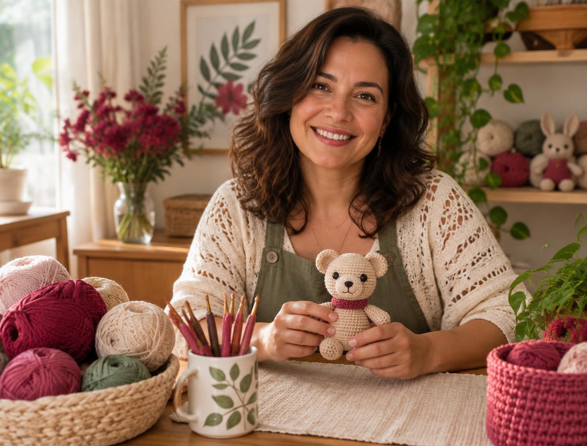 Artesã de amigurumi em seu ateliê